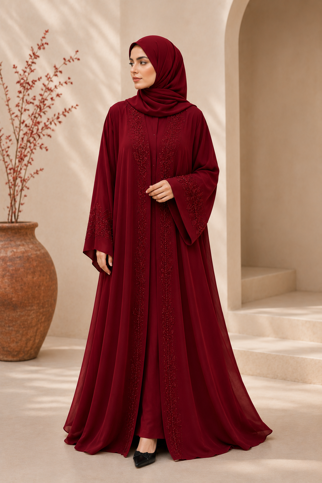 Sahar Abaya – Elegant Beige Open Abaya